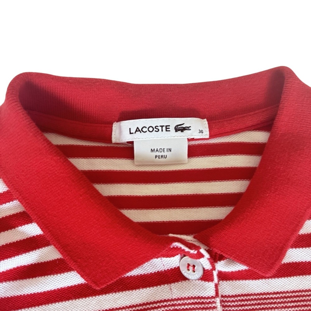 Striped Polo Shirt Red White Women's Sz 36(S) Cotton Collared Tee Casual Peru - Picture 3 of 6